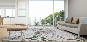 Dining, living room and kitchen in luxury house- 3D rendering